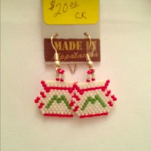 Geometric design beadwork dangle earrings